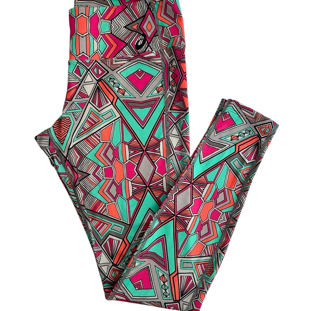 ASICS Geometric Print Workout Leggings Full Exercise Pants gym run lift Size M